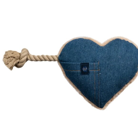 Gap Pet, Dog Toys, Plush Denim Heart Shaped Rope, and Squeaker Gap Pet Toy, Blue - Picture 3 of 6